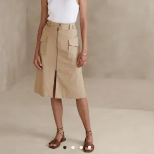 Banana Republic 100% Cotton Midi Cargo Skirt Double Zipper Front Women's Size 10
