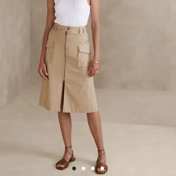Banana Republic 100% Cotton Midi Cargo Skirt Double Zipper Front Women's Size 10
