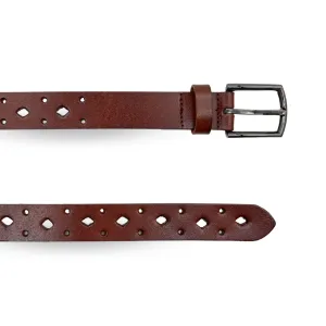 BARGARA - Women's Dark Brown Genuine Leather Belt with Gunmetal Buckle