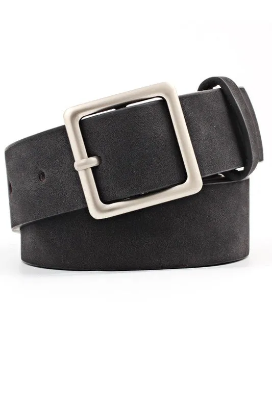 Basic Leatherette Trendy Square Buckle Belt