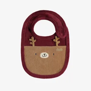 Bavoir rouge avec visage de renne en velours, naissance || Red bib with reindeer face in velvet, newborn