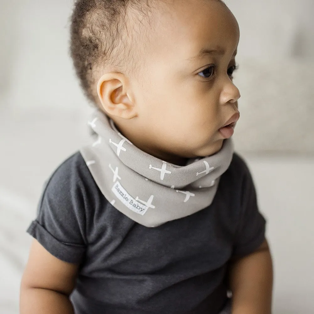 Bazzle Baby BandoBib Infinity Scarf Bib 2-Pack: Grey Airplanes & Navy Galaxy