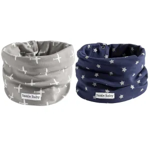 Bazzle Baby BandoBib Infinity Scarf Bib 2-Pack: Grey Airplanes & Navy Galaxy
