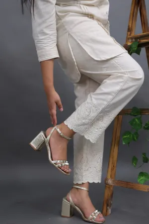 Beautiful Cream Straight Pant In  Cotton