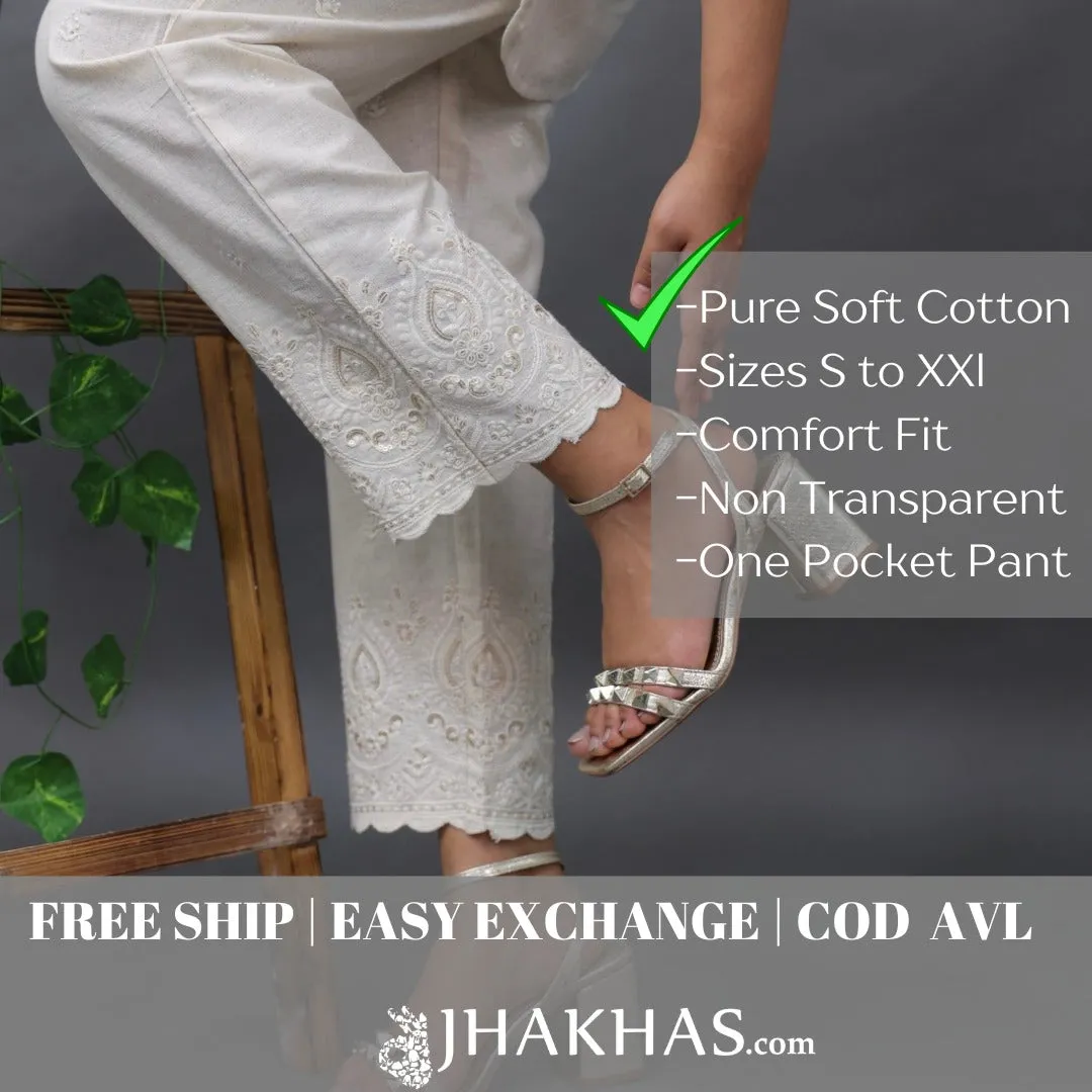 Beautiful Cream Straight Pant In  Cotton