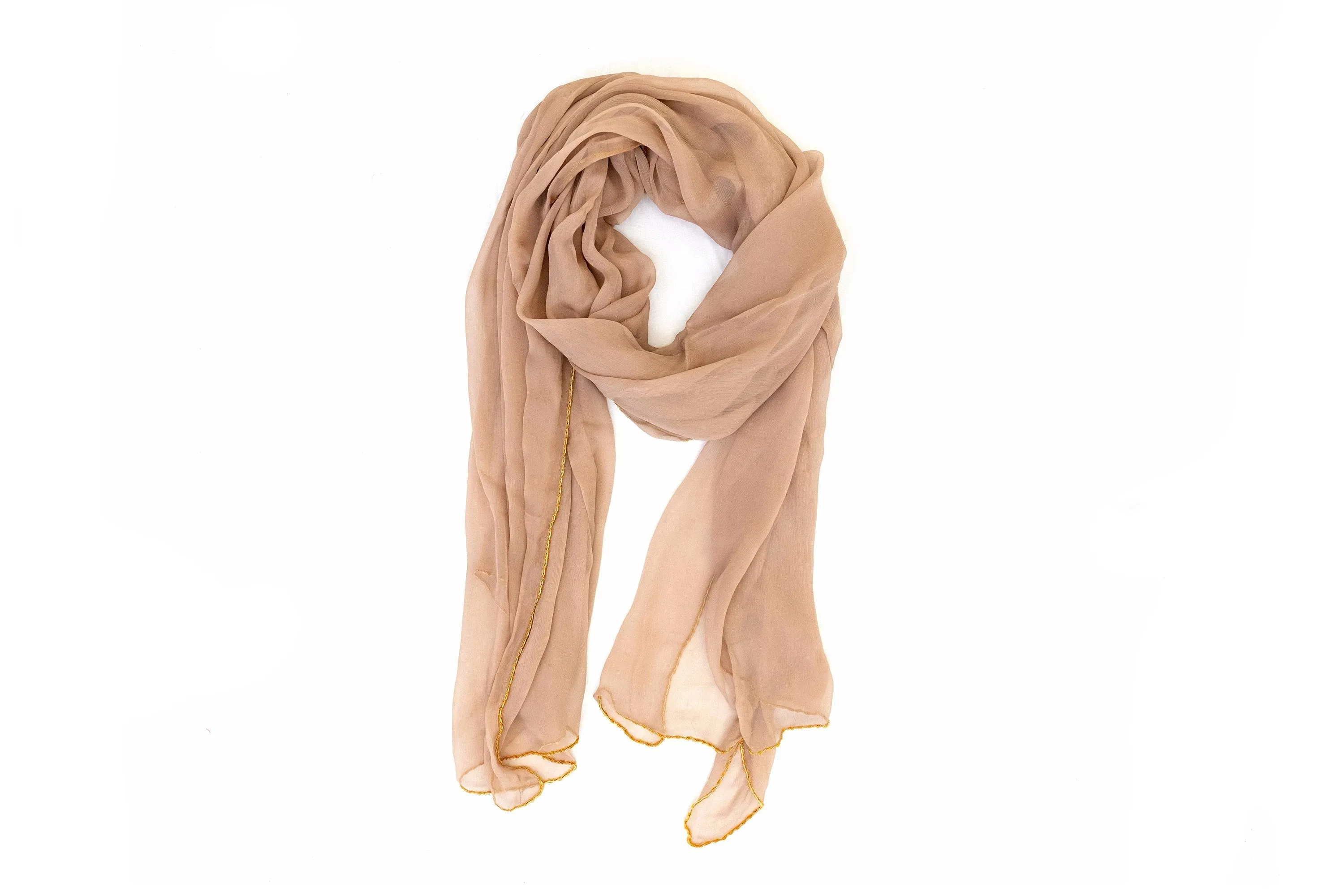 Beige & Gold Chiffon Dupatta - Scarf
