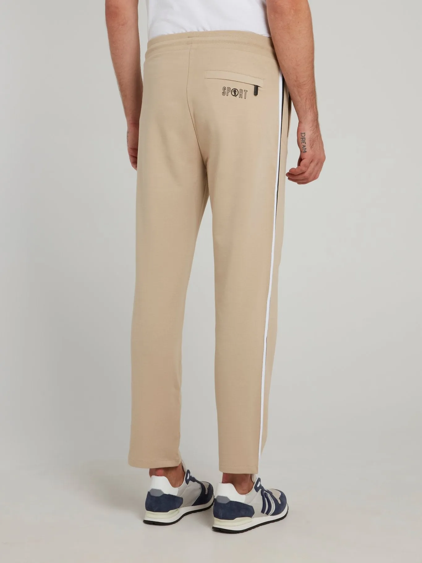 Beige Side Stripe Fleece Pants