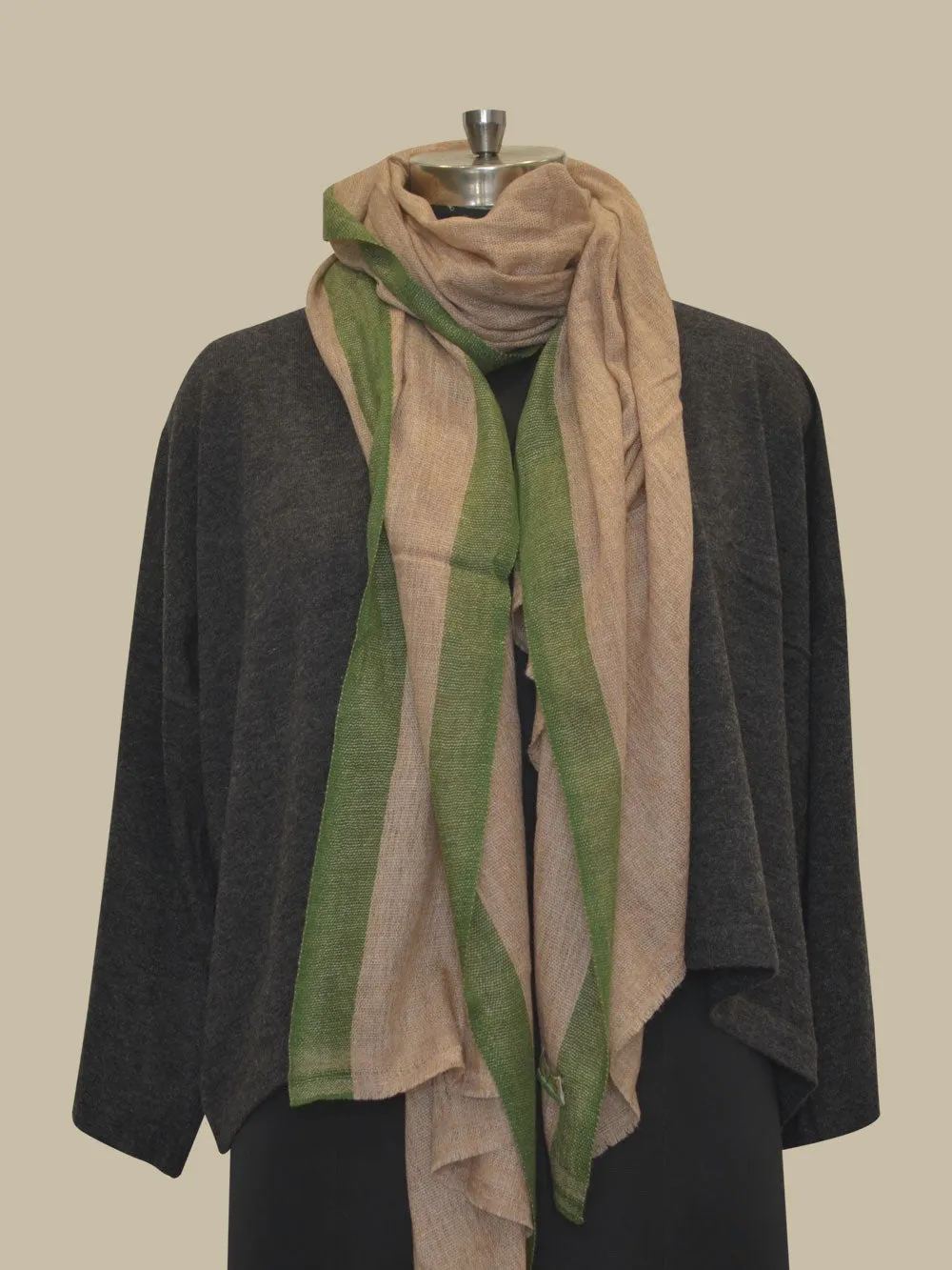 Beige with Green Trimming Organic Scarf