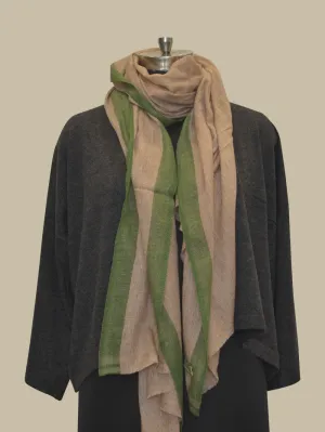 Beige with Green Trimming Organic Scarf