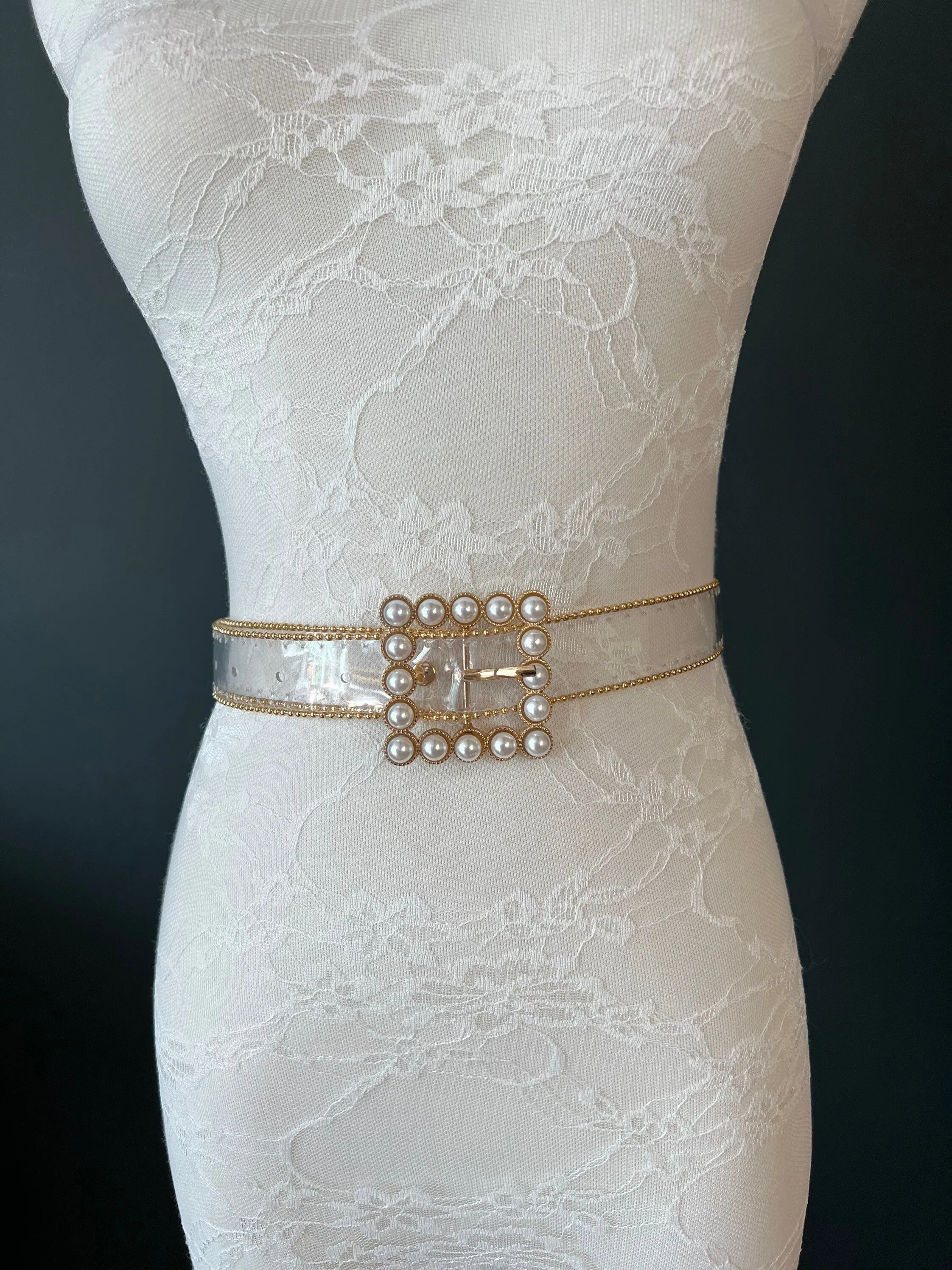 Belts, Transparent Belt, Clear Belt, Pearl Buckle Belt, Swimwear, Resort, Rhinestone Belts, FAN Fashion, UK Size 8-14