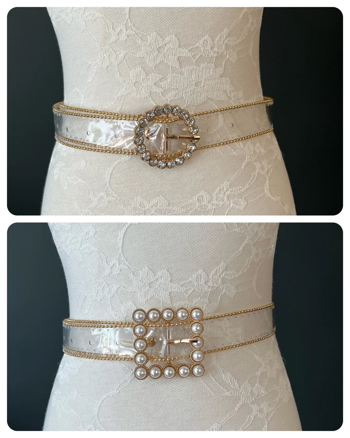 Belts, Transparent Belt, Clear Belt, Pearl Buckle Belt, Swimwear, Resort, Rhinestone Belts, FAN Fashion, UK Size 8-14