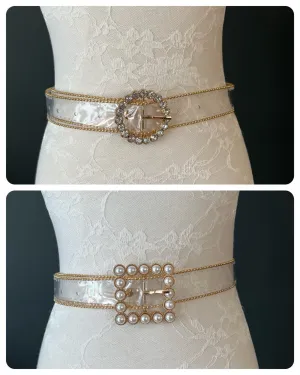 Belts, Transparent Belt, Clear Belt, Pearl Buckle Belt, Swimwear, Resort, Rhinestone Belts, FAN Fashion, UK Size 8-14