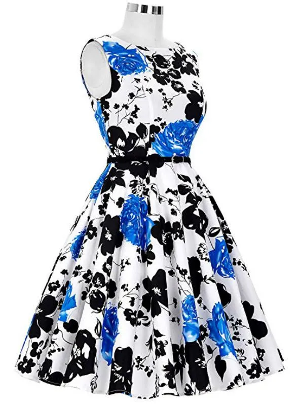 BerryBetty - Fashion Women White Dress Blue And Black Dress