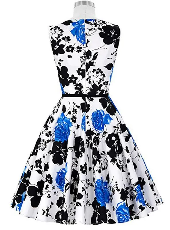 BerryBetty - Fashion Women White Dress Blue And Black Dress