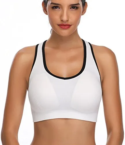 BHRIWRPY Women's Synthetic Padded Strappy Sports Activewear Wire Free Bra for Yoga Running Fitness (Black Grey and White, Small)