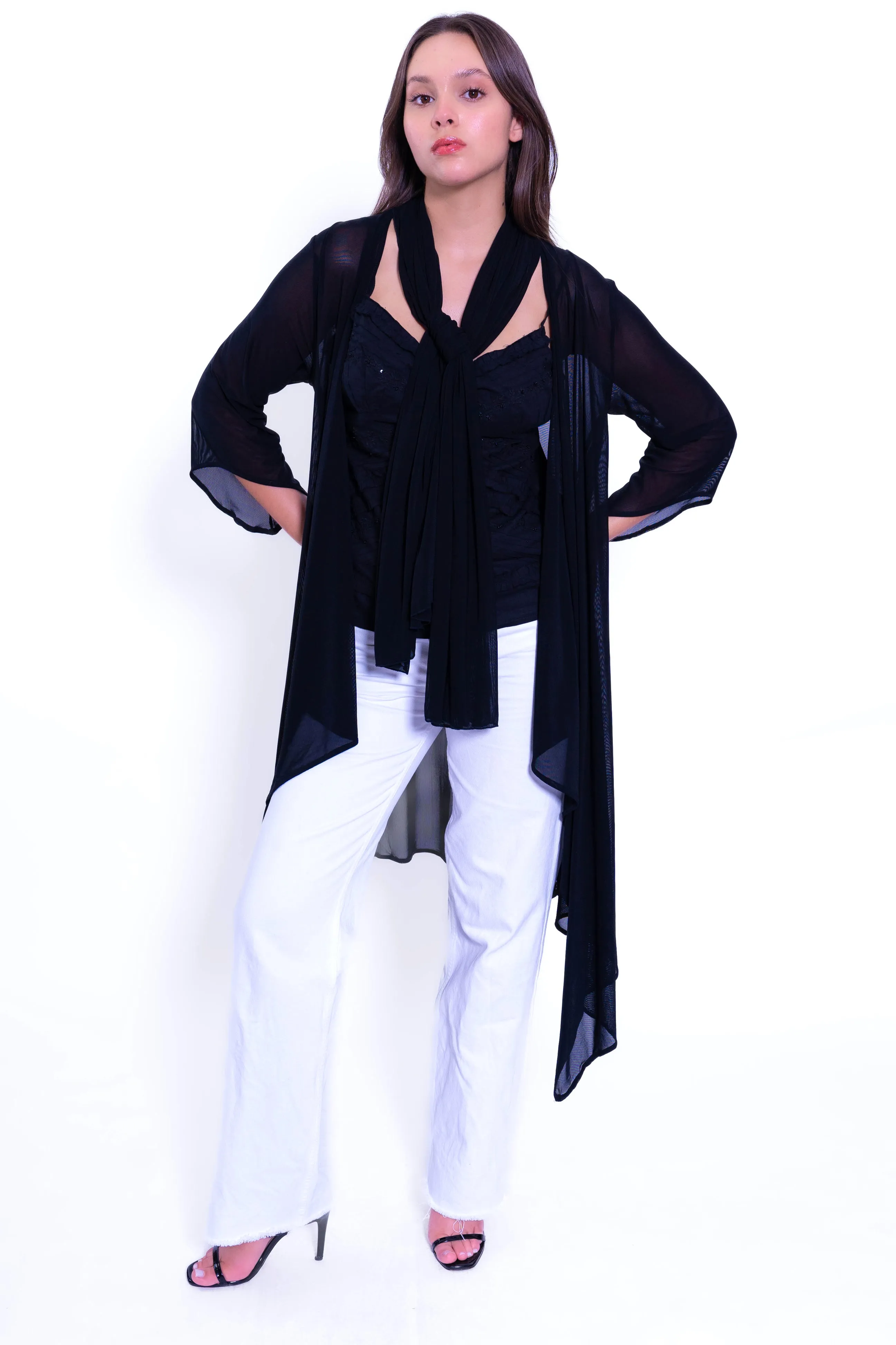 BKN-514 Mesh Jacket with Tie Scarf