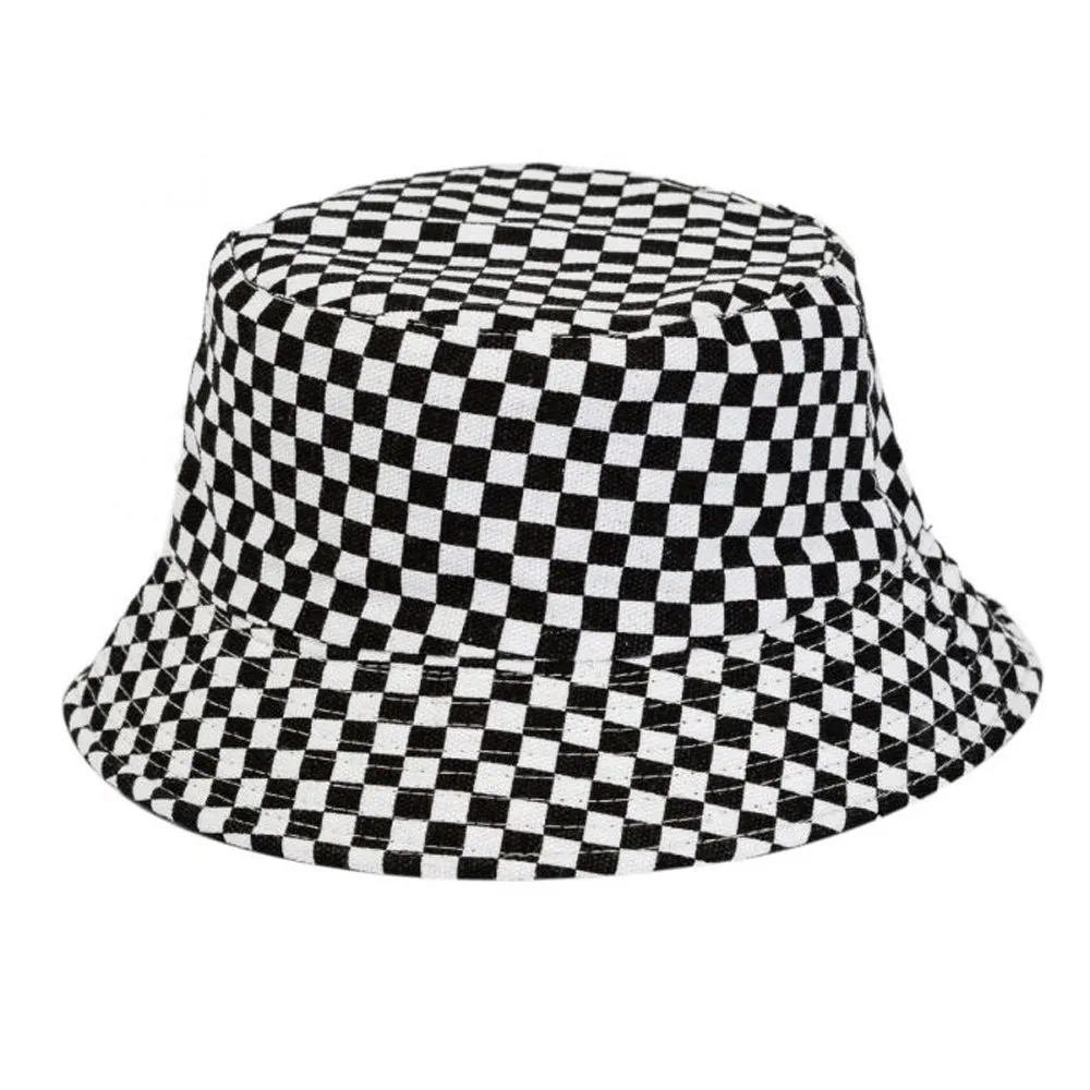 Black & White Cheque Cotton Bucket Sun Hat