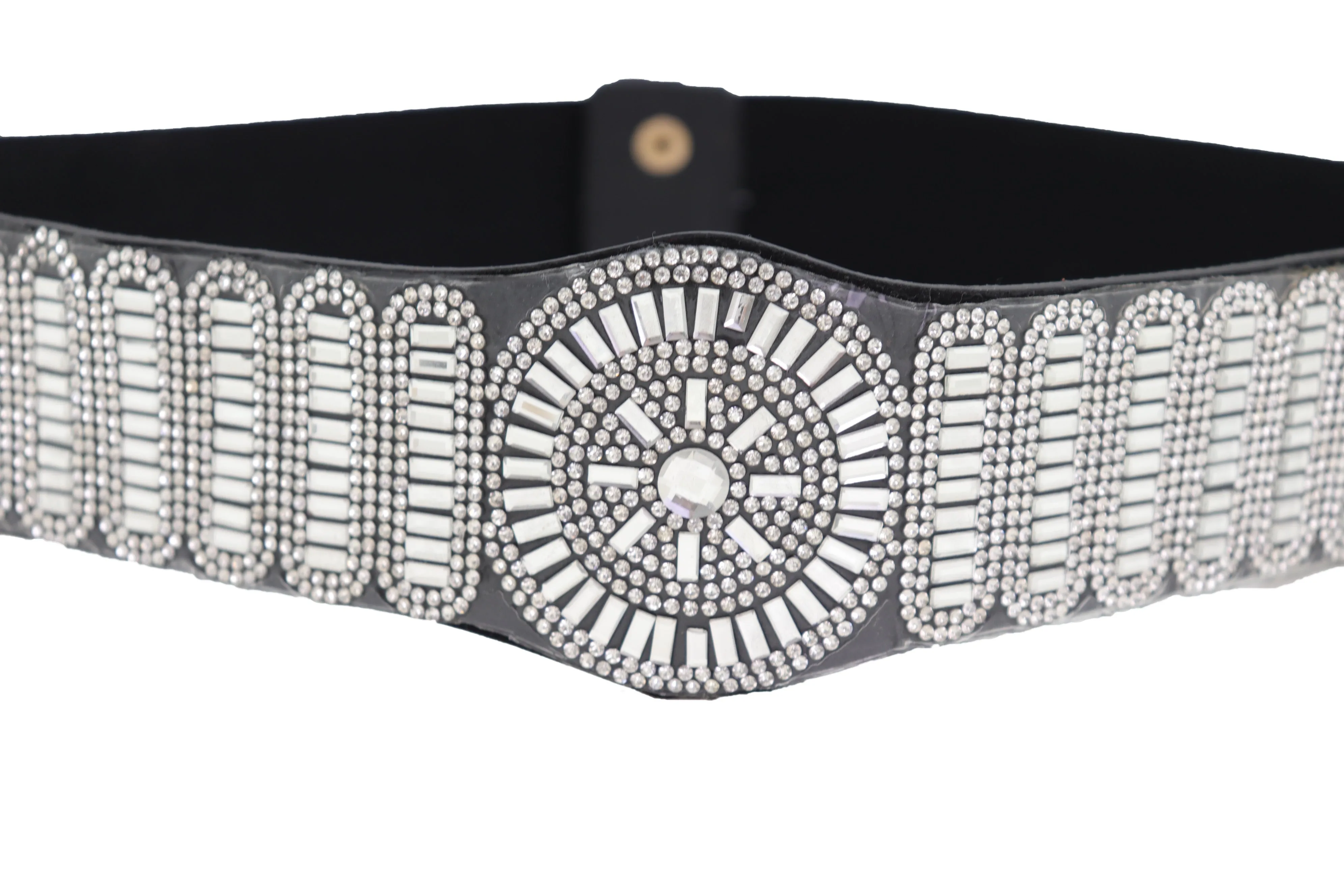Black Elastic Band Night Club Party Fashion Belt Bling Silver Circle M L