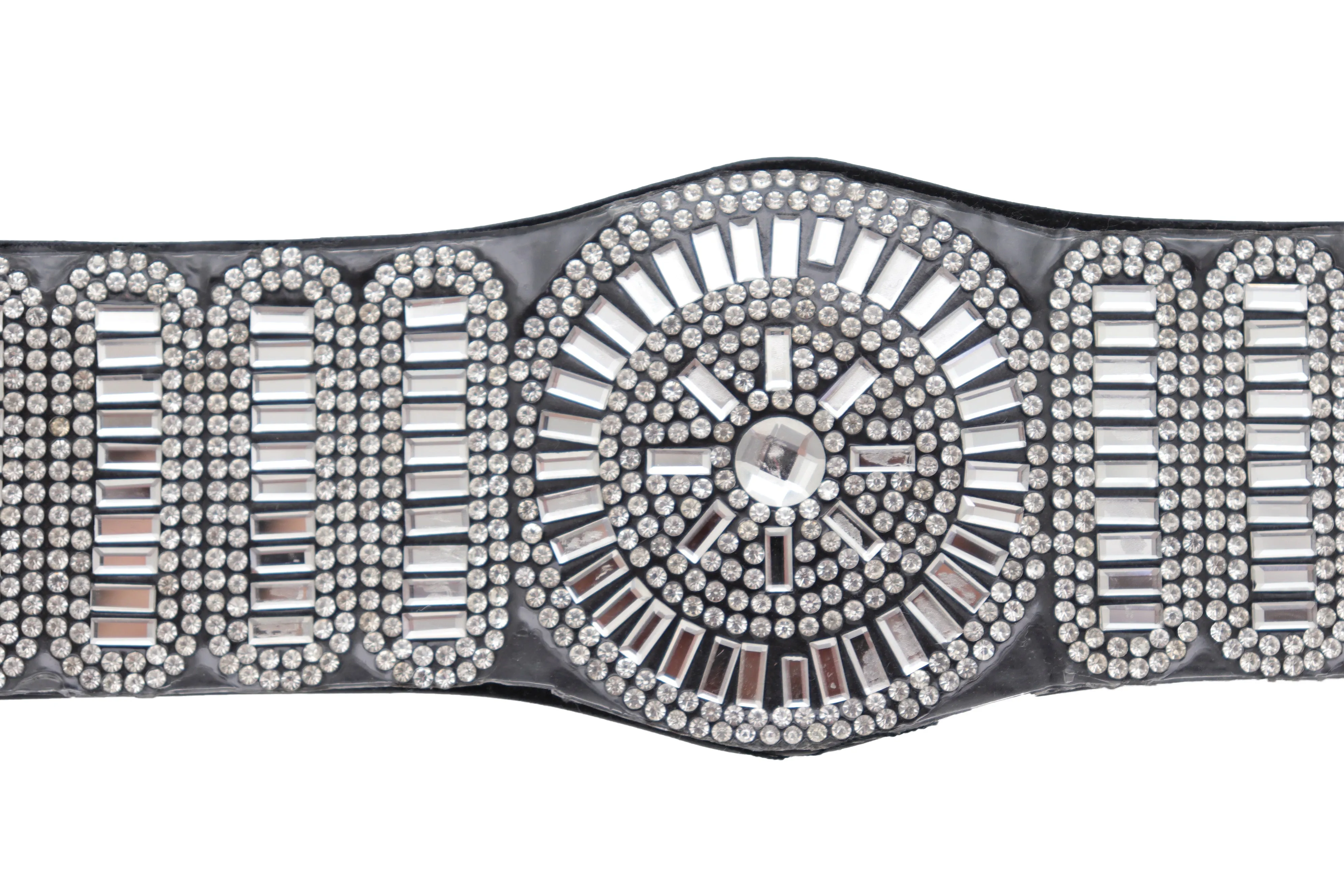 Black Elastic Band Night Club Party Fashion Belt Bling Silver Circle M L