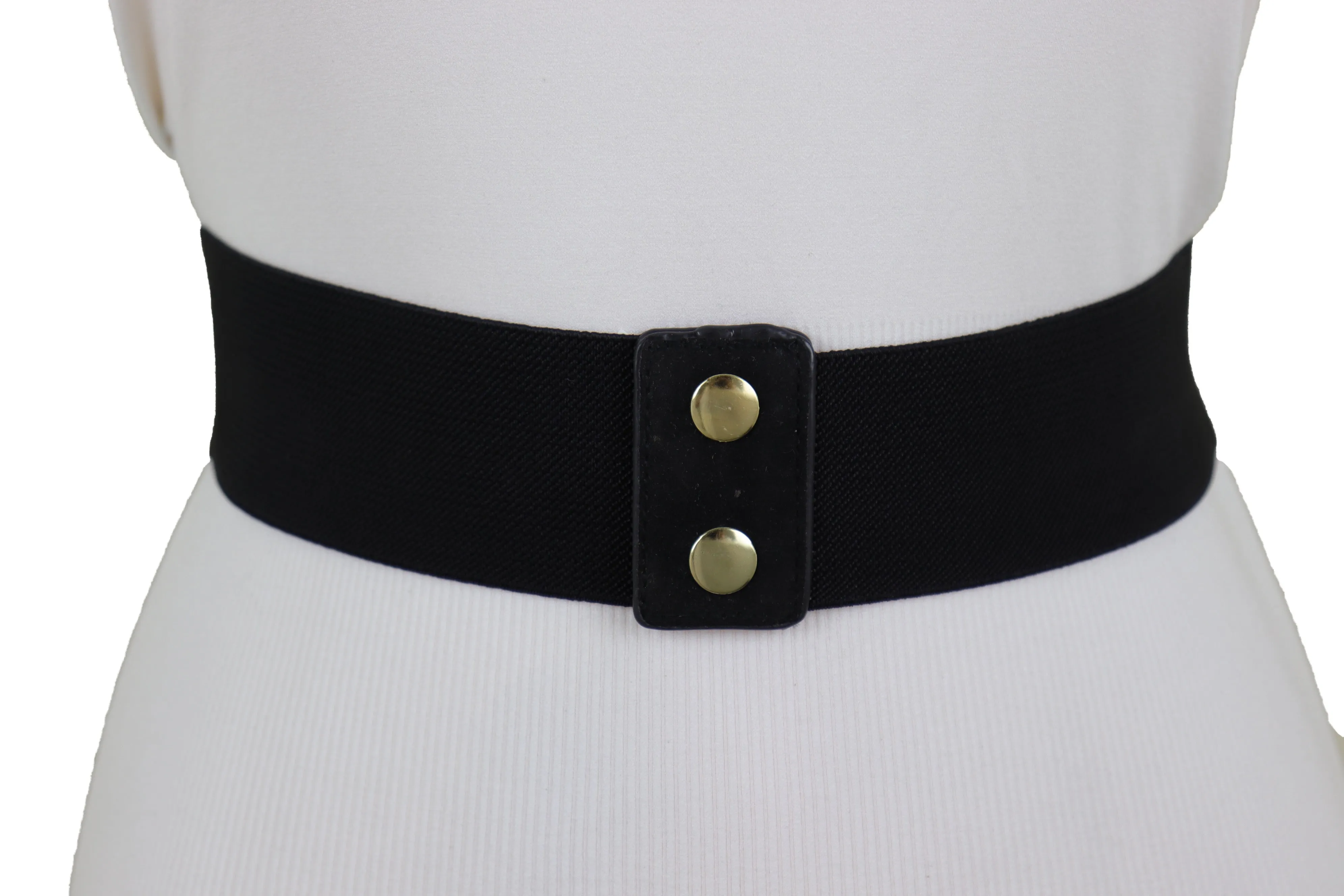 Black Elastic Band Night Club Party Fashion Belt Bling Silver Circle M L