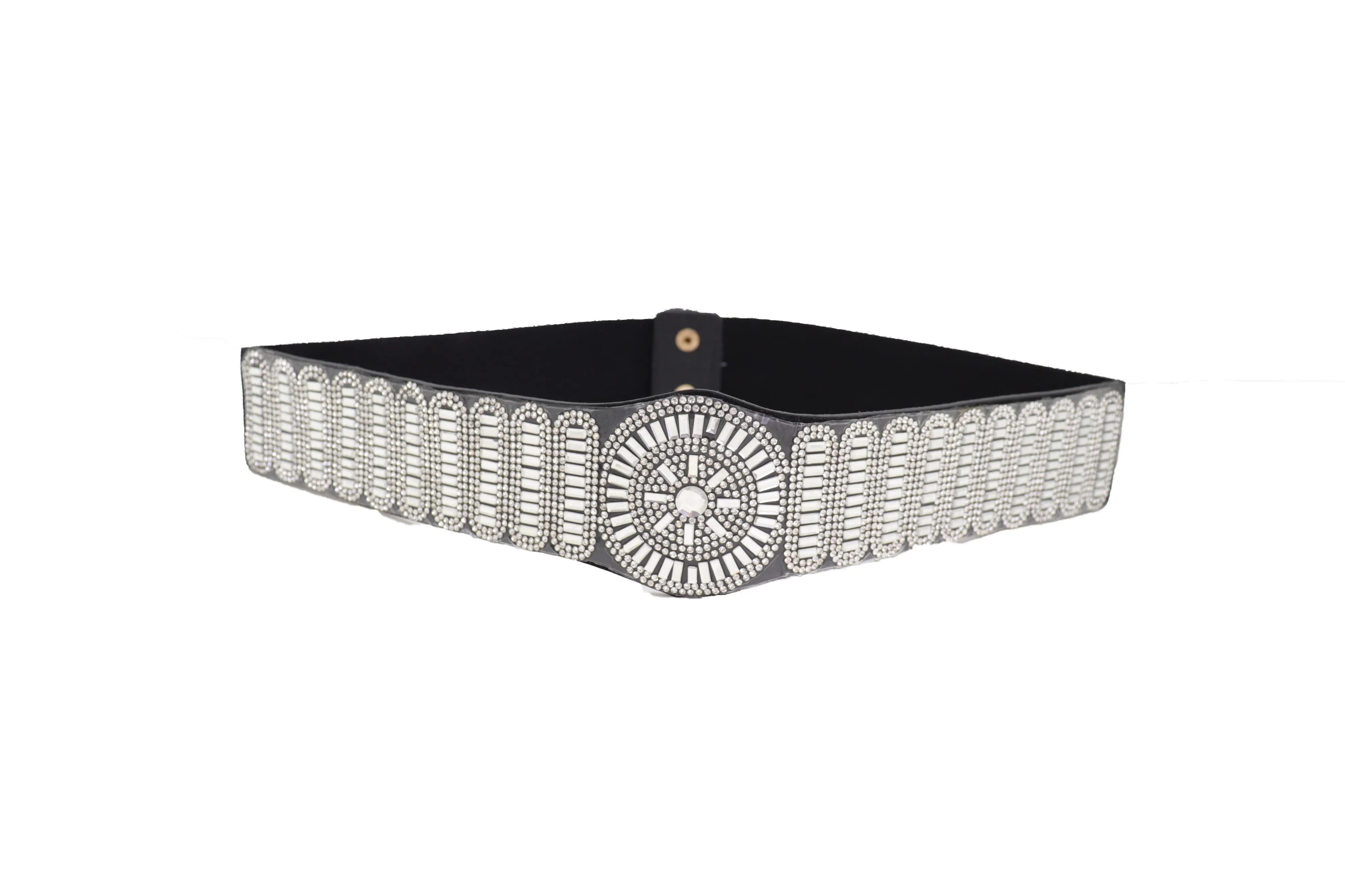 Black Elastic Band Night Club Party Fashion Belt Bling Silver Circle M L