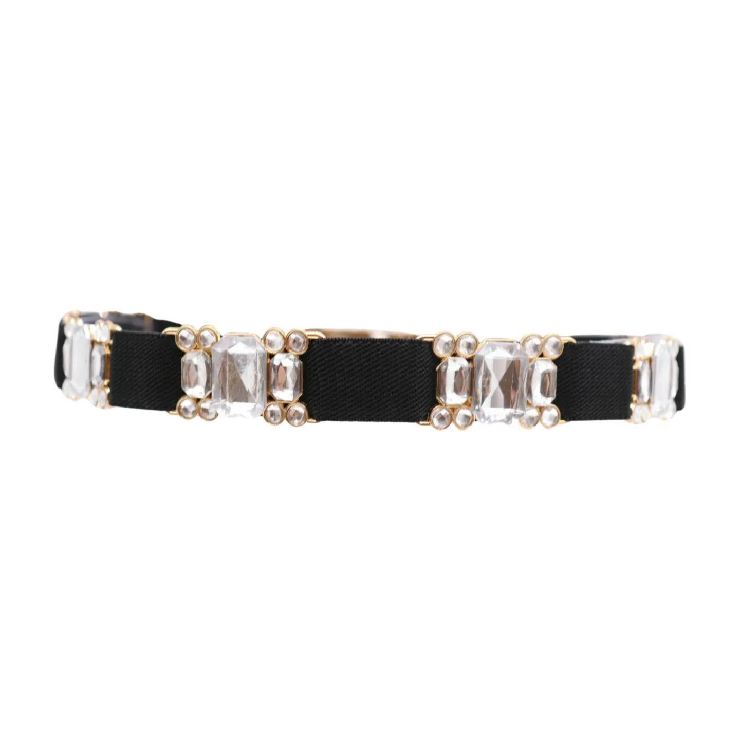 Black Elastic Belt Silver Bling Gold Metal Buckle S M