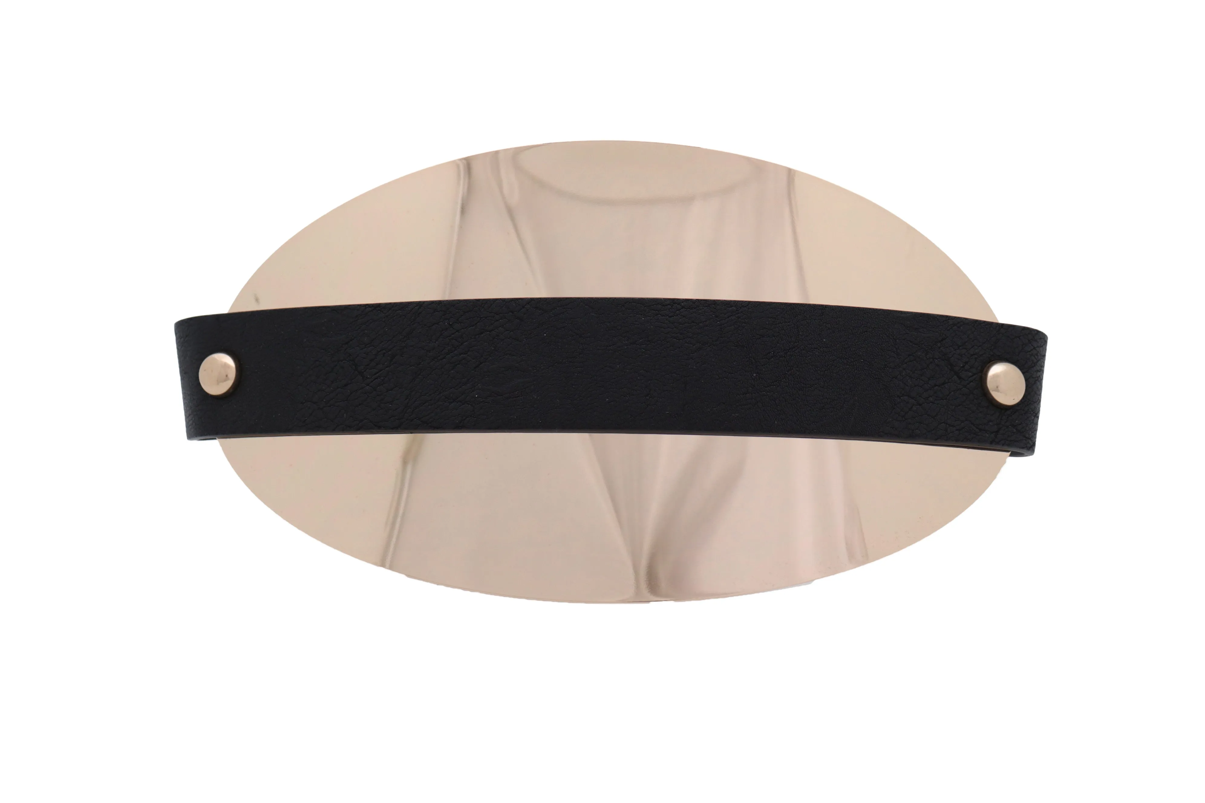 Black Elastic Wide Bling Fashion Belt Hip Waist Oval Gold Metal Plate S M