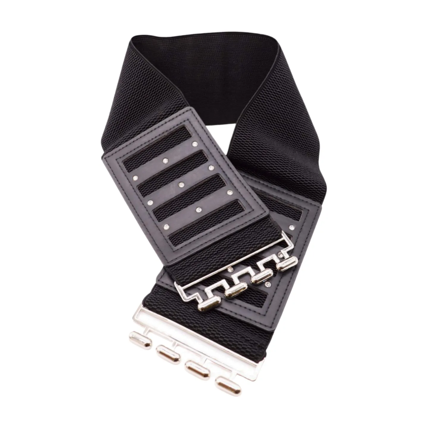 Black Elastic Wide Fashion Belt Silver Buckle Size S M