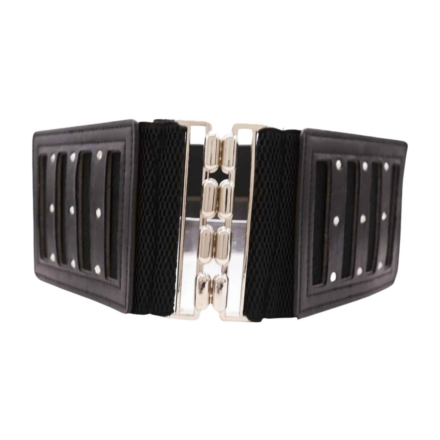 Black Elastic Wide Fashion Belt Silver Buckle Size S M