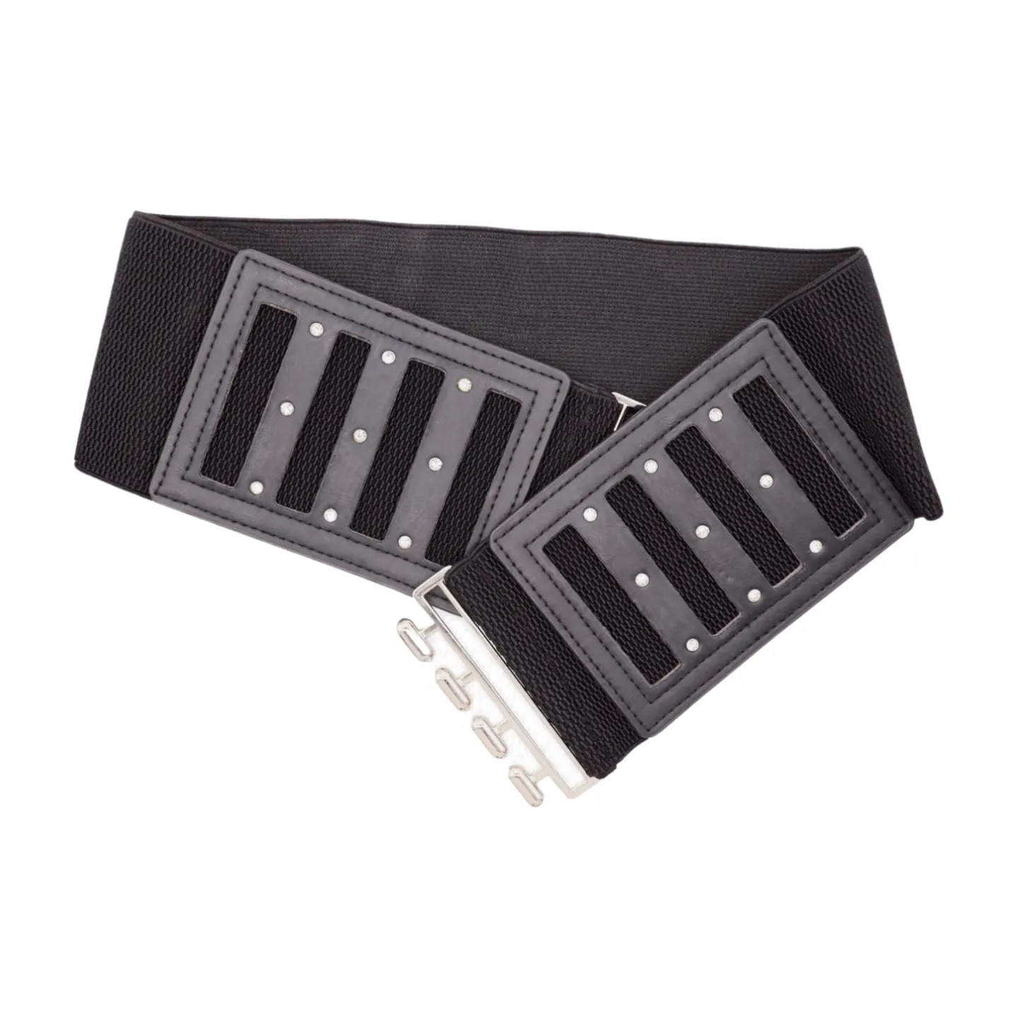 Black Elastic Wide Fashion Belt Silver Buckle Size S M