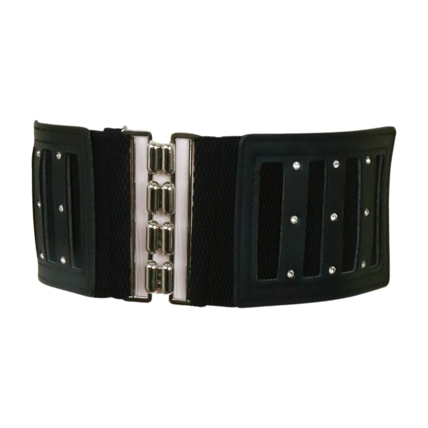 Black Elastic Wide Fashion Belt Silver Buckle Size S M