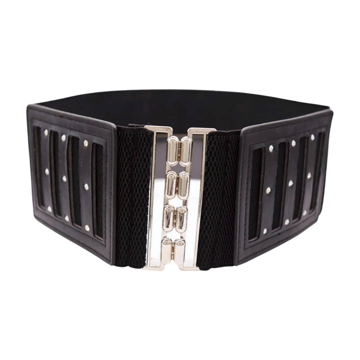 Black Elastic Wide Fashion Belt Silver Buckle Size S M