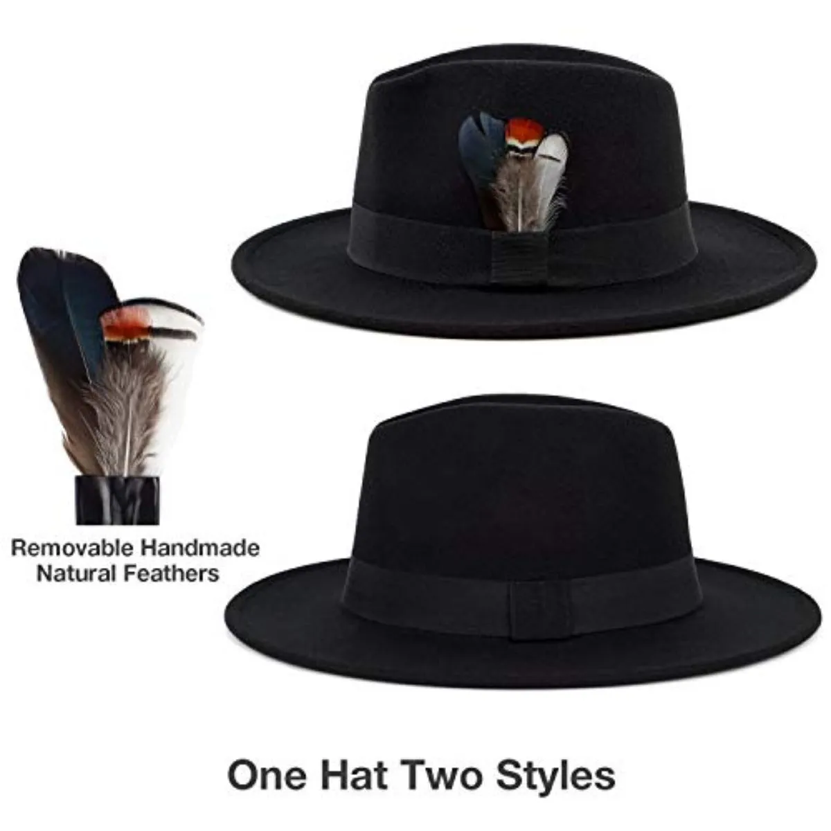 Black Feather Fedora Hat