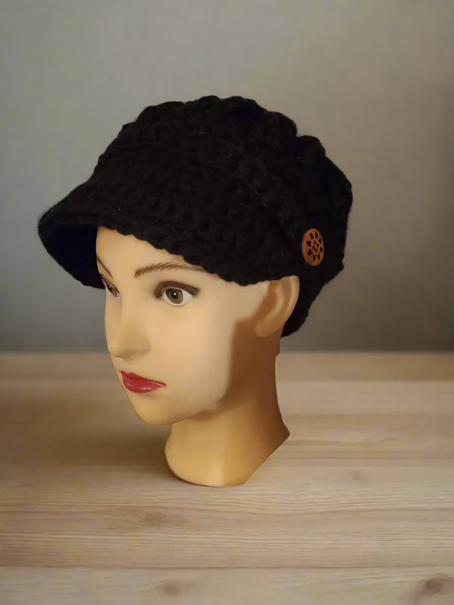 Black newsboy hat crocheted