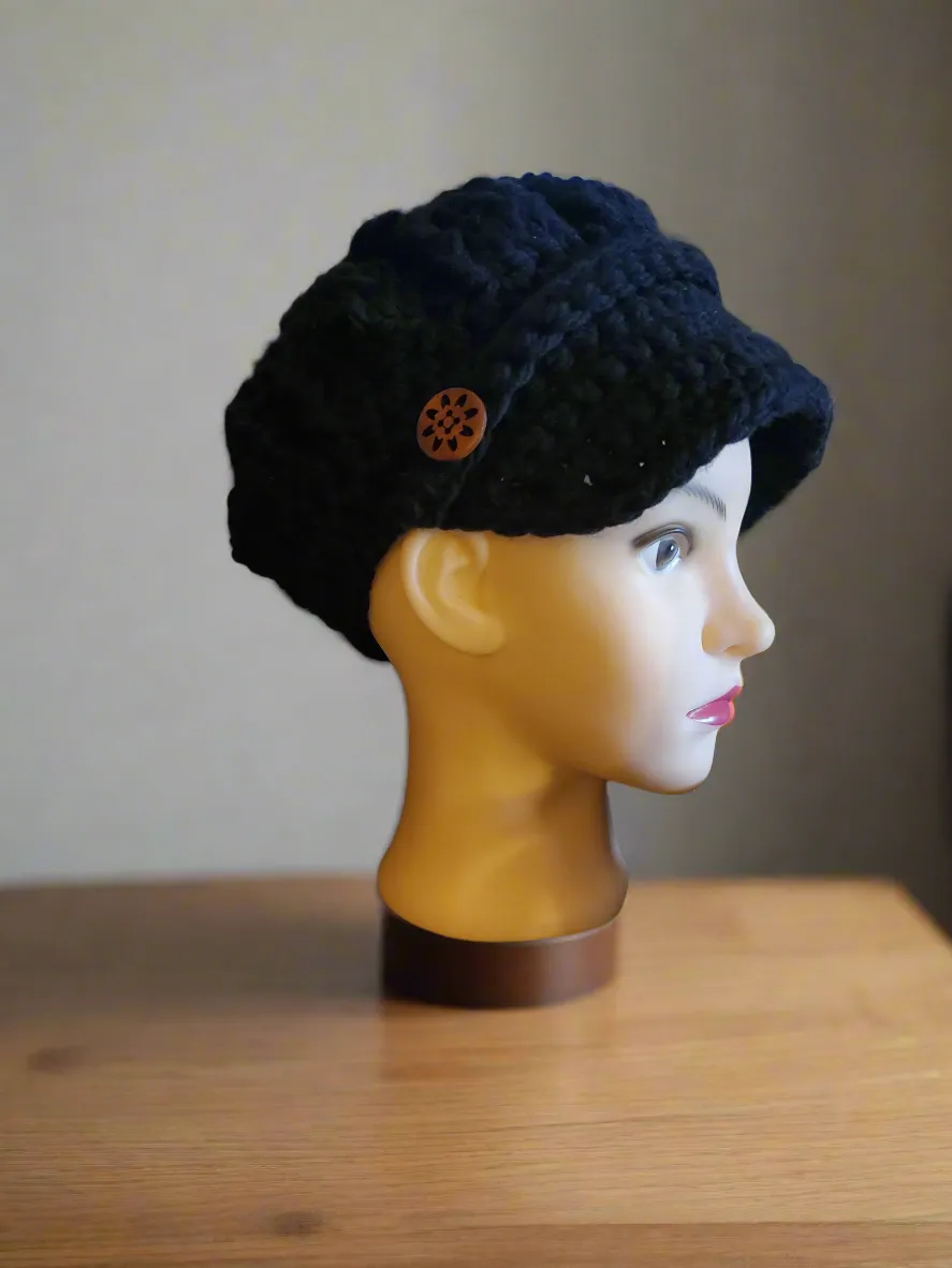 Black newsboy hat crocheted