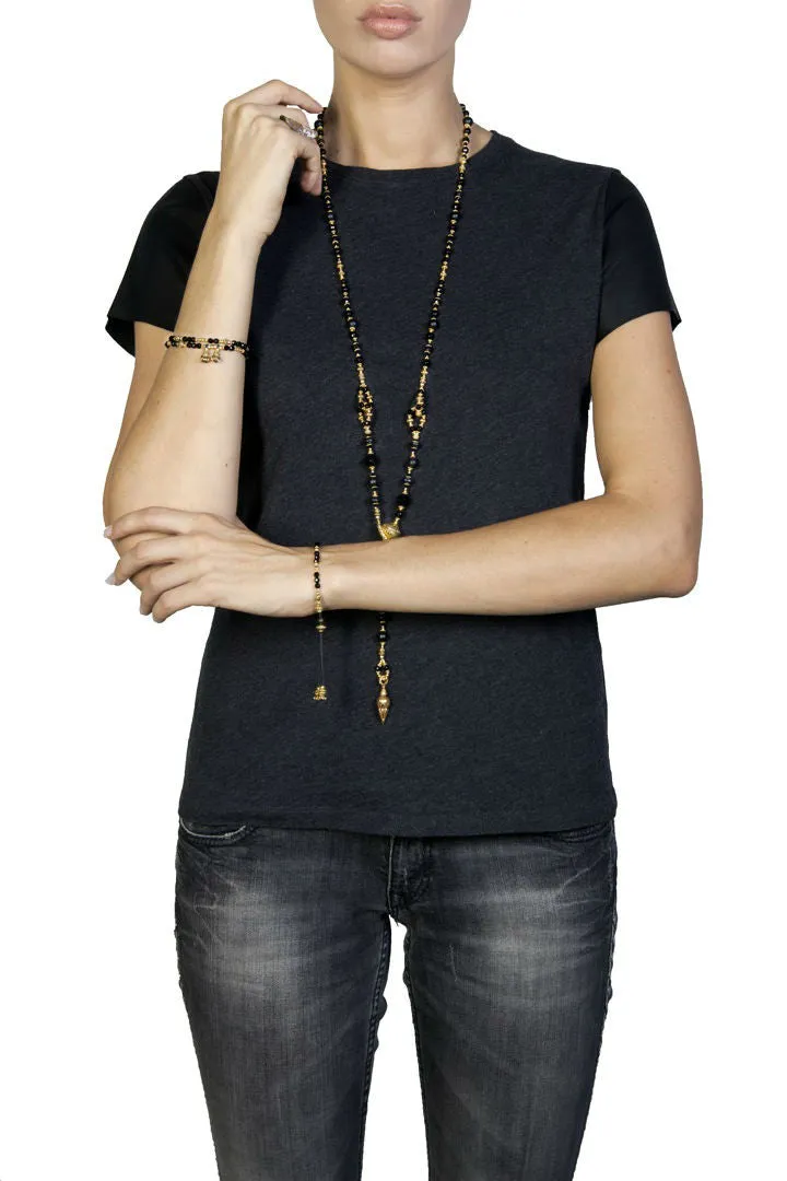 Black Onyx and Gold Lariat