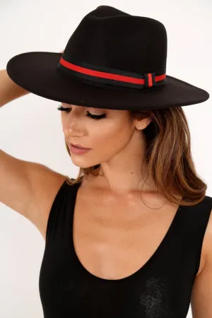 Black Red Stripe Ribbon Fedora - Sirena