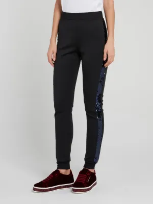 Black Sequin Detail Jogging Trousers