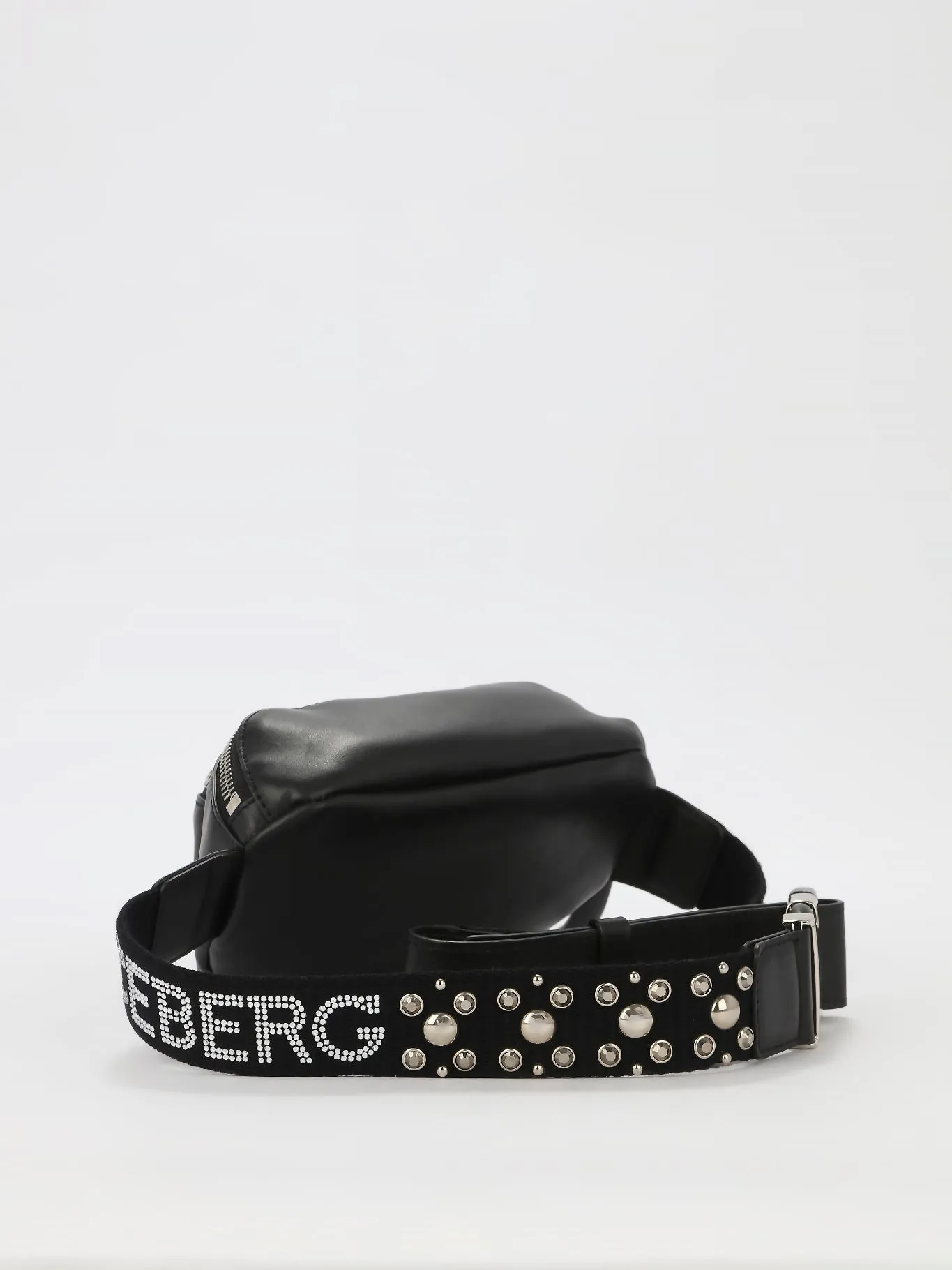 Black Studded Strap Leather Belt Bag
