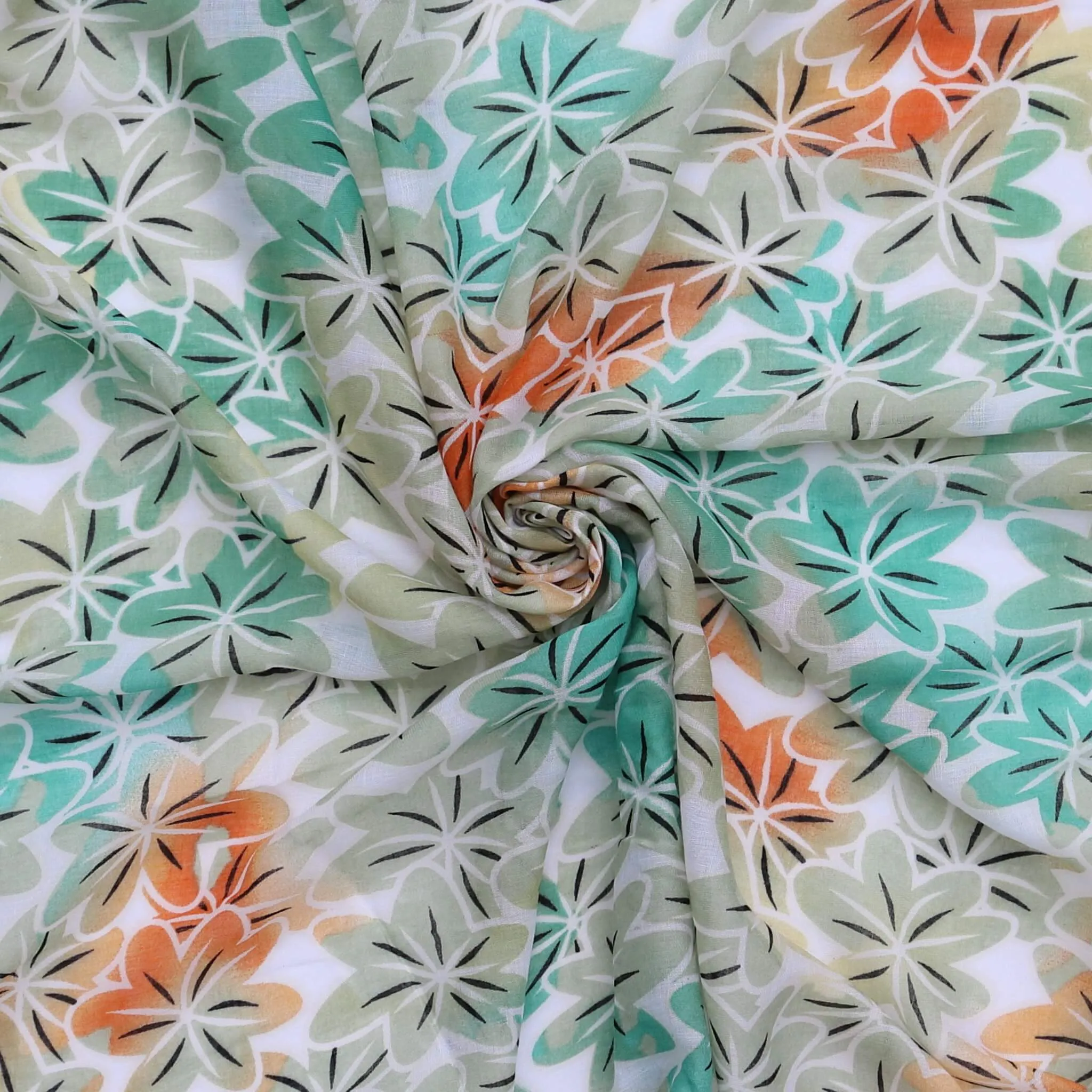 Blooming Elegance: Green Oversized Lightweight Floral Scarf