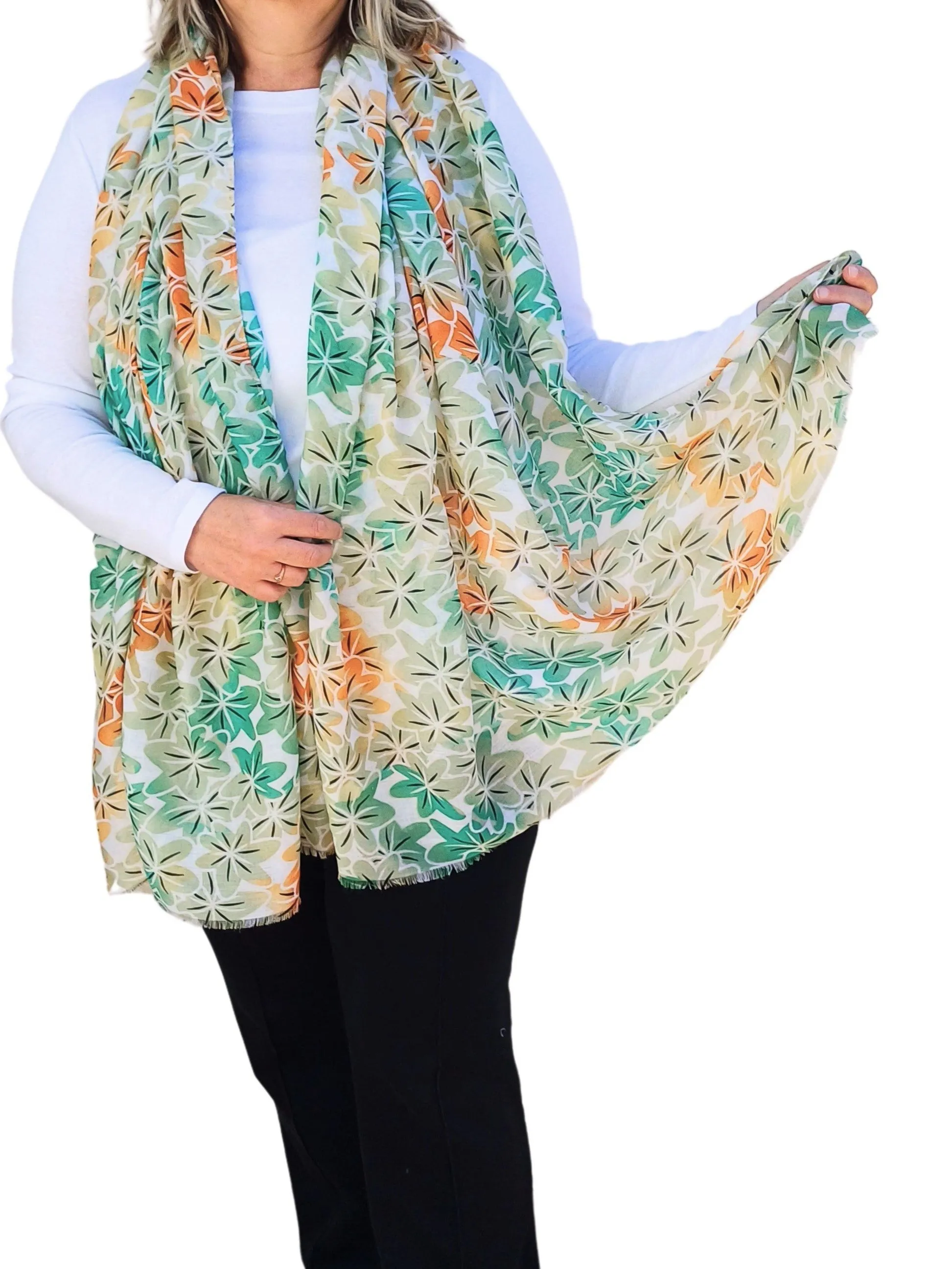 Blooming Elegance: Green Oversized Lightweight Floral Scarf