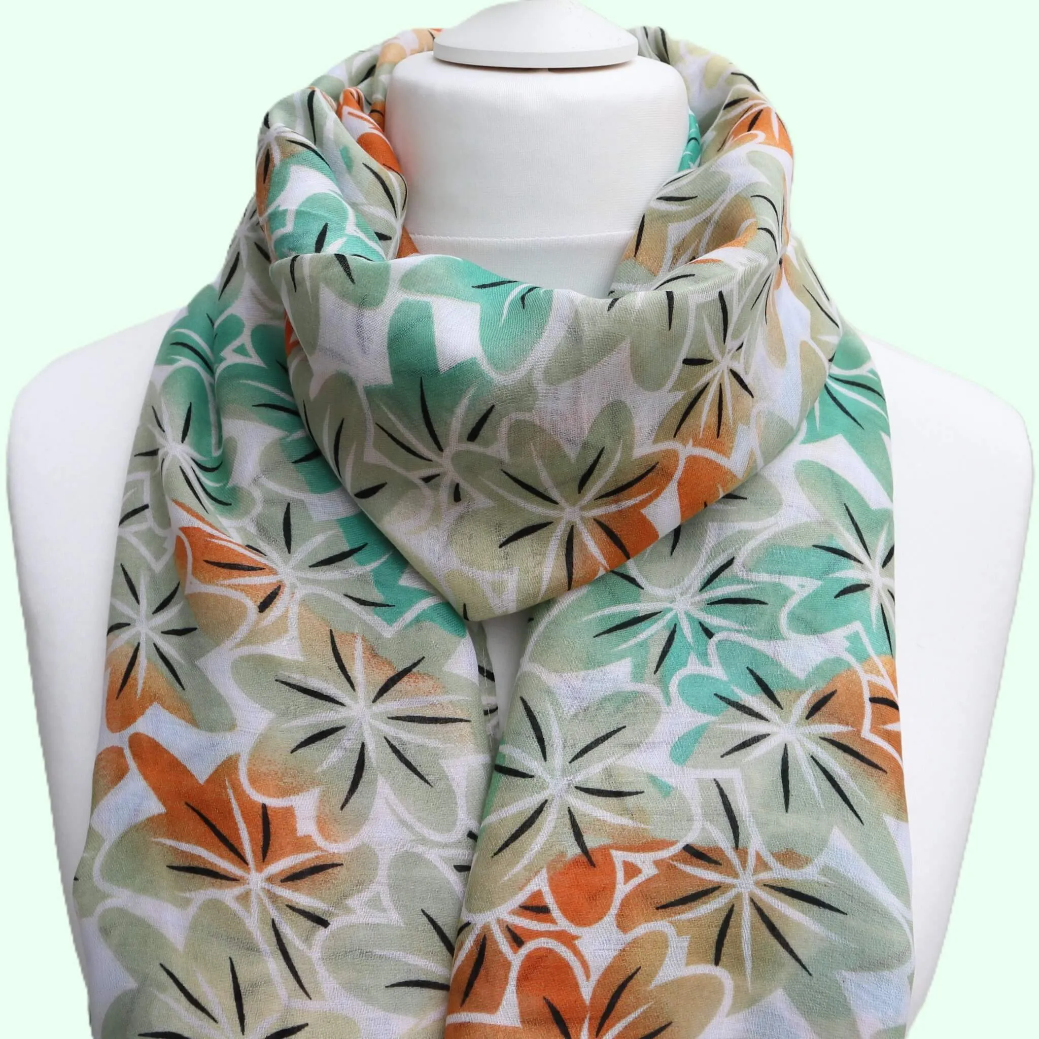 Blooming Elegance: Green Oversized Lightweight Floral Scarf