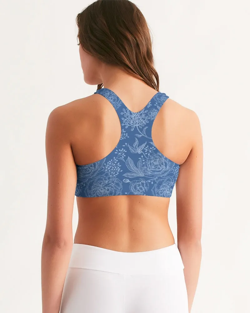Blue Floral Women's Seamless Sports Bra