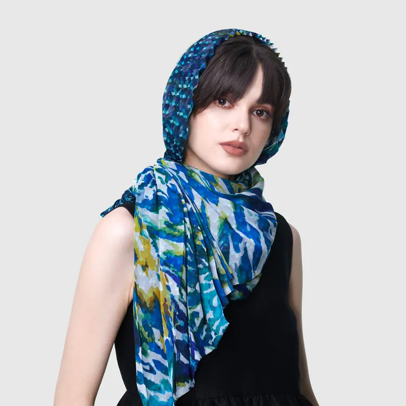 Blue Jade Cinch-Pleated Scarf