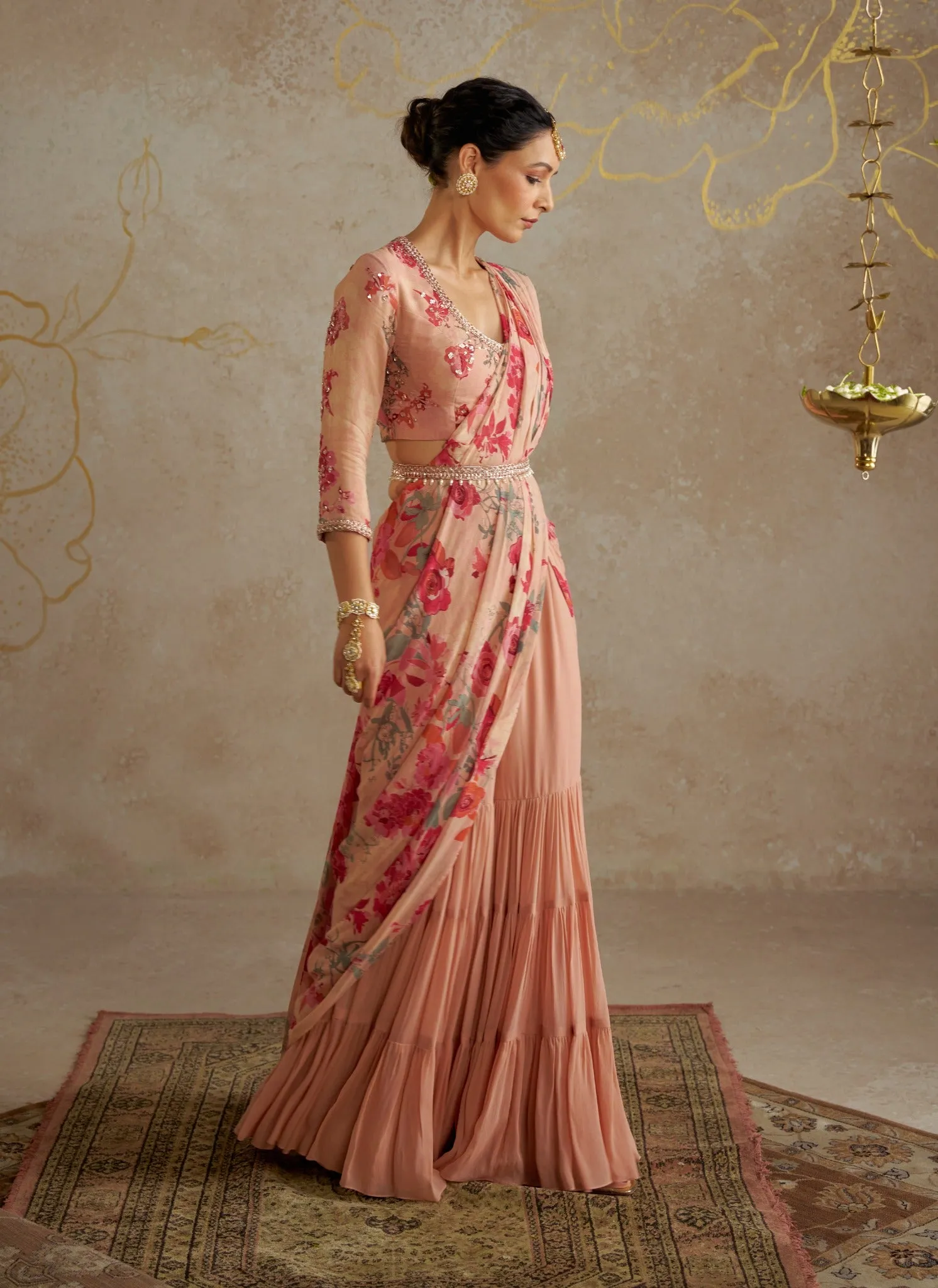 Blush rose sharara sari set