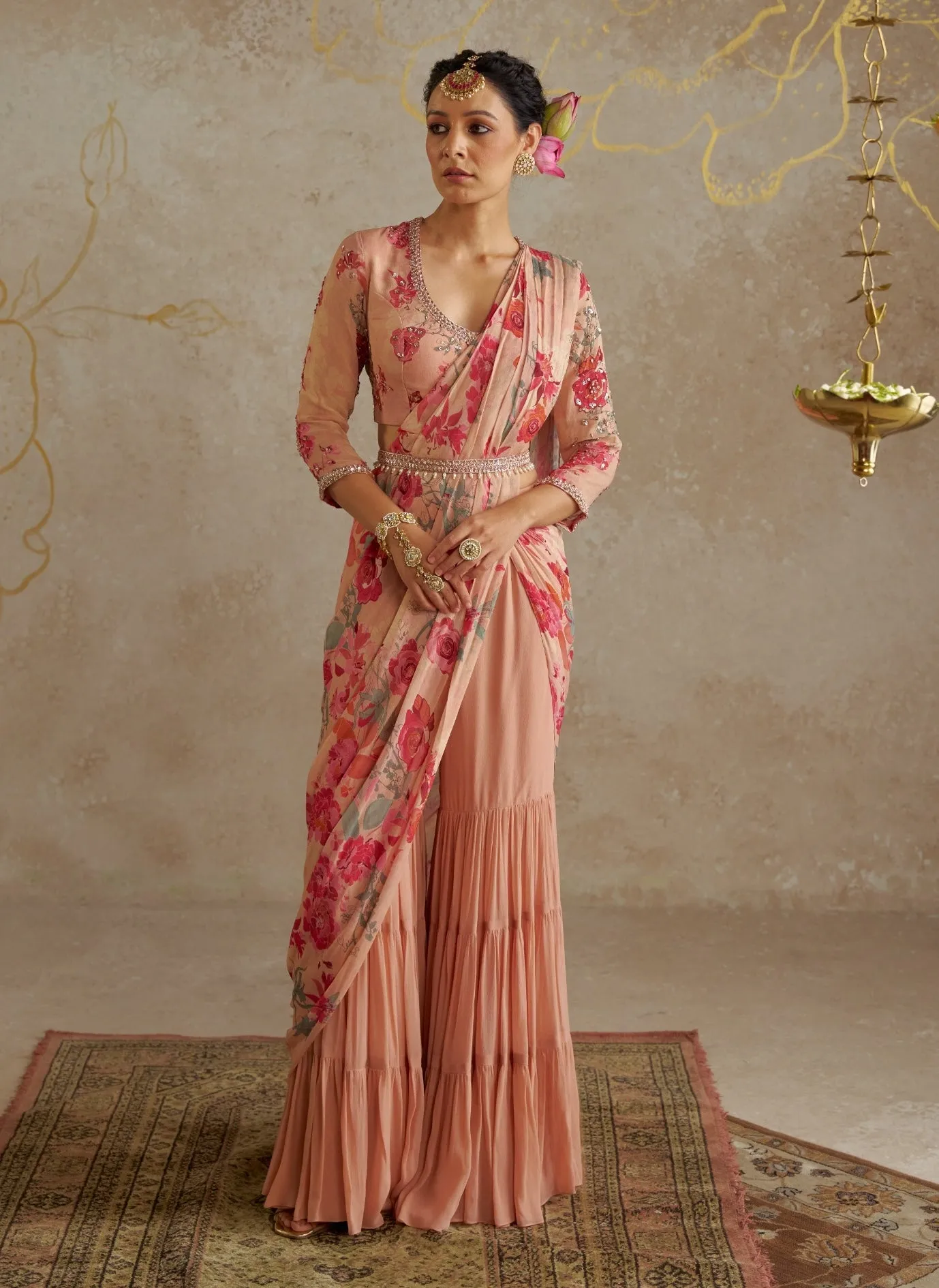 Blush rose sharara sari set