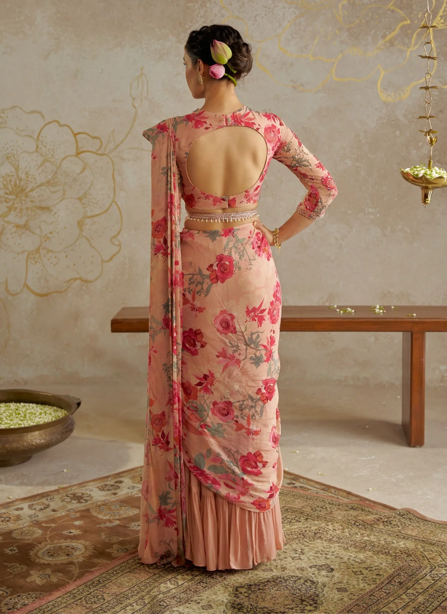 Blush rose sharara sari set