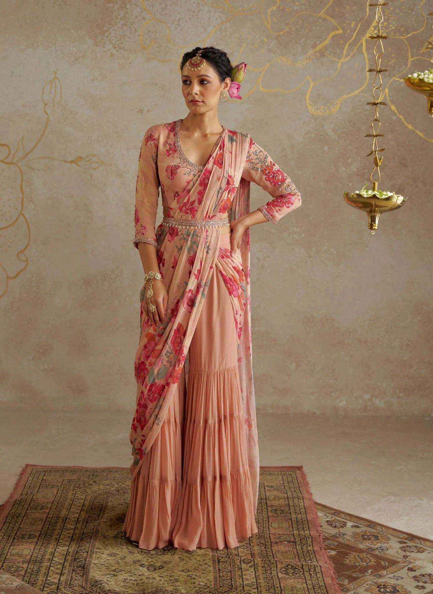 Blush rose sharara sari set
