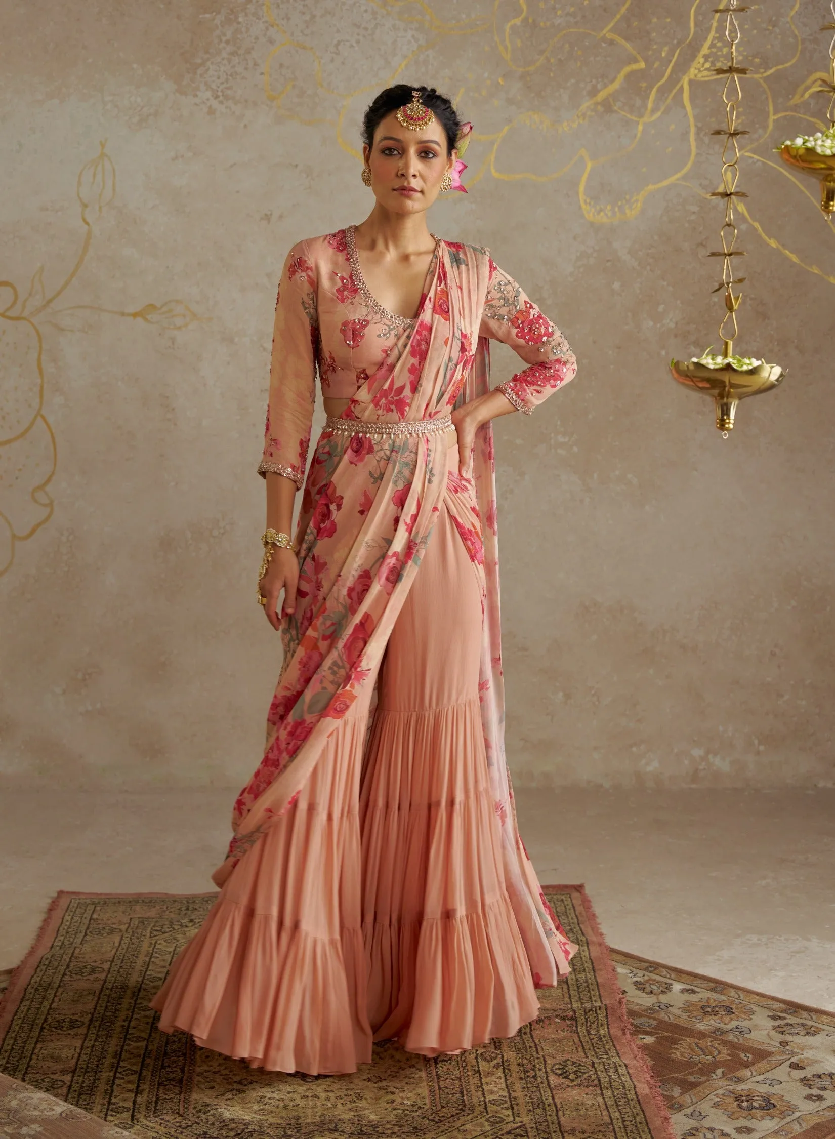 Blush rose sharara sari set