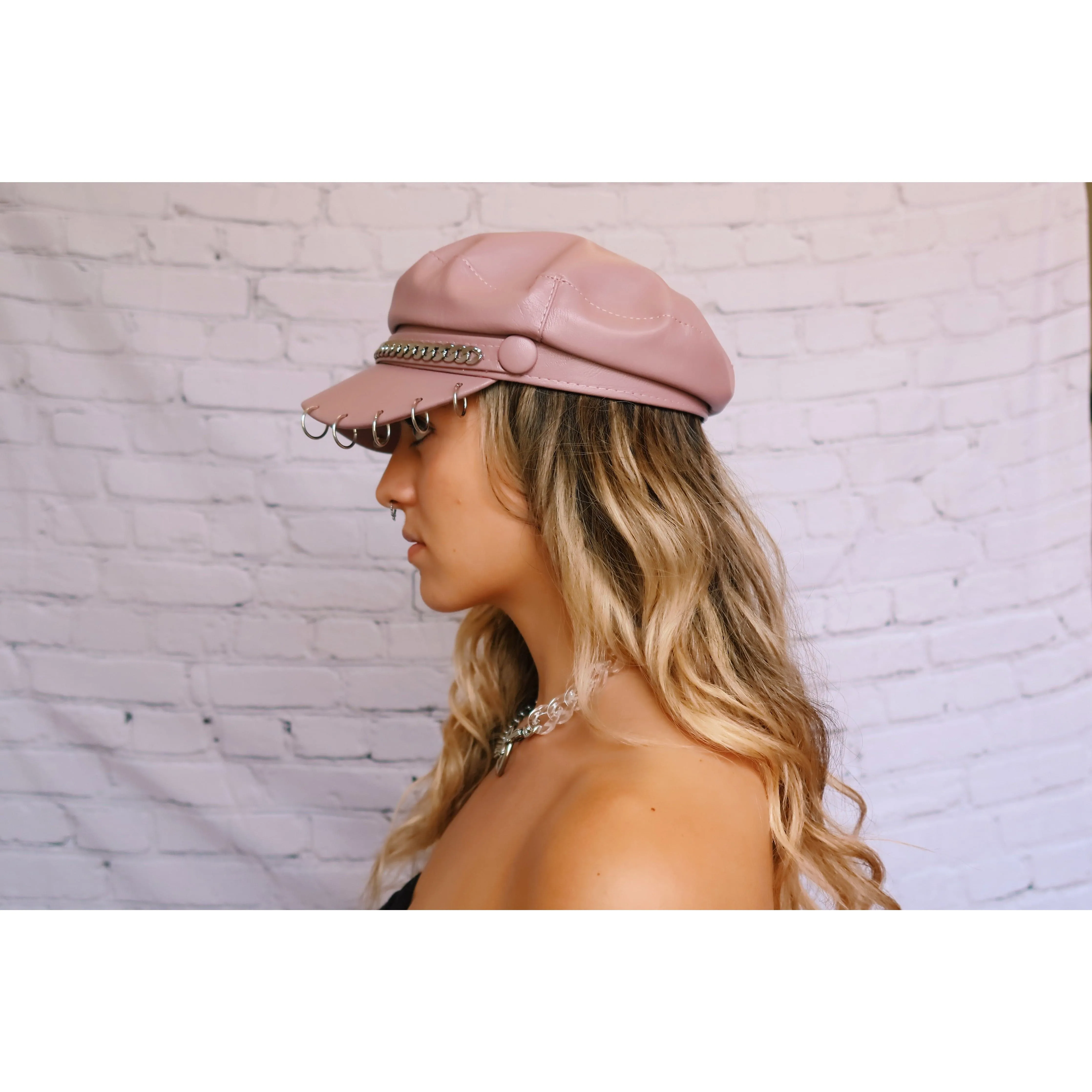 Blushy Pink Faux Leather Fisherman Cap